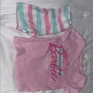 Barbie Pink Graphic Tee with Mint & White Stripe pants
